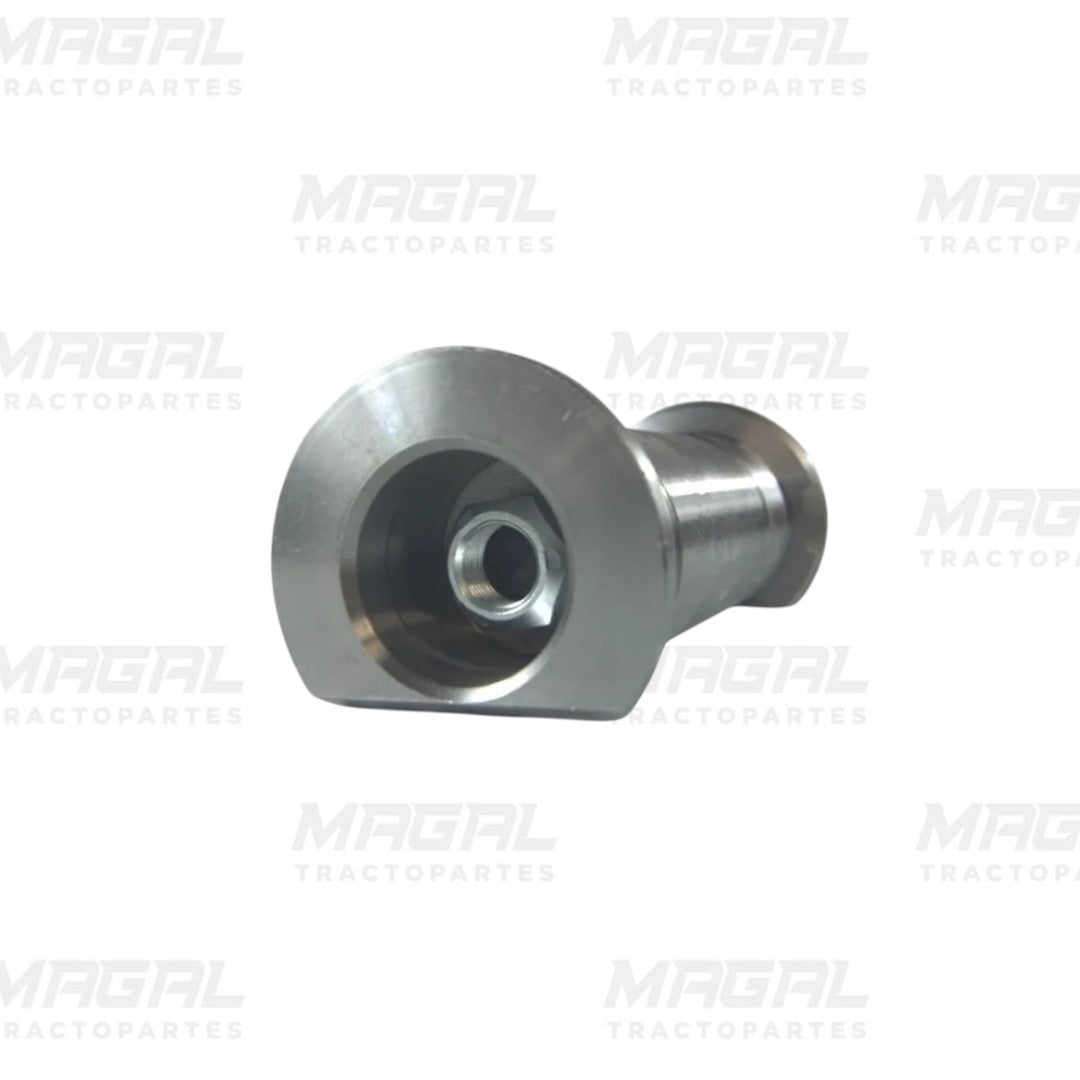 Adaptador metálico para buje lateral de suspensión Hendrickson modelo 45000-007L, vista en ángulo mostrando entrada roscada y cuerpo cilíndrico