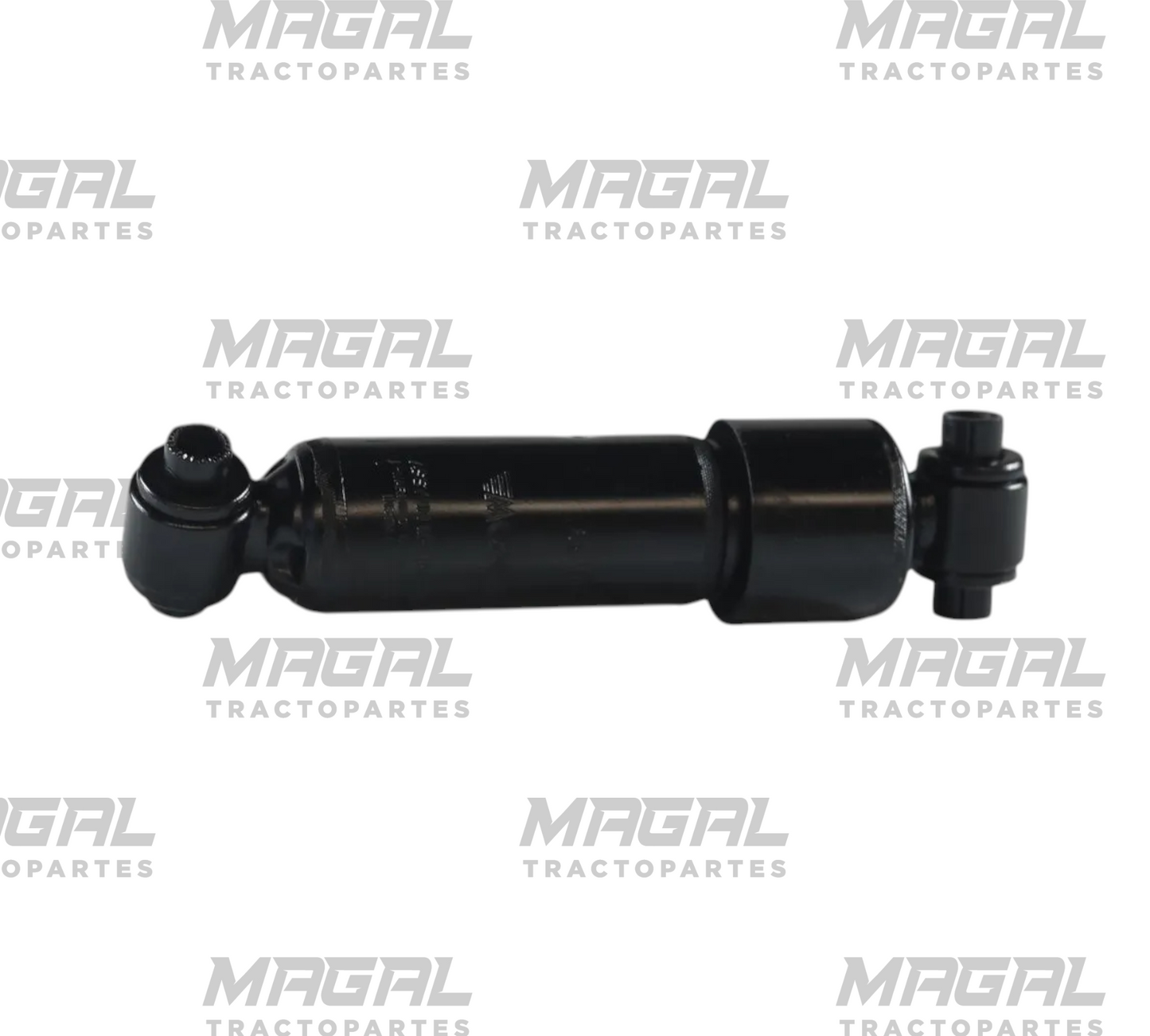 Amortiguador 66109 para cabina VNL en color negro, vista lateral con ojillos de montaje