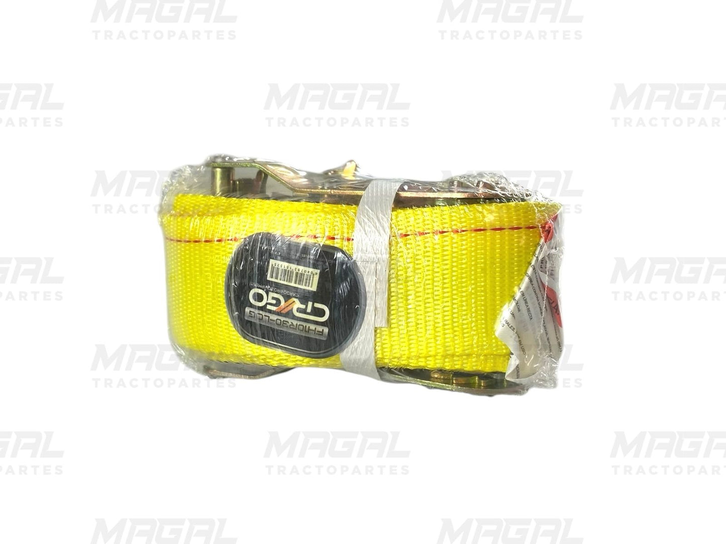 Banda de amarre para carga CRXCO modelo FH10R30-LOG con matraca reforzada y cinta amarilla de alta resistencia