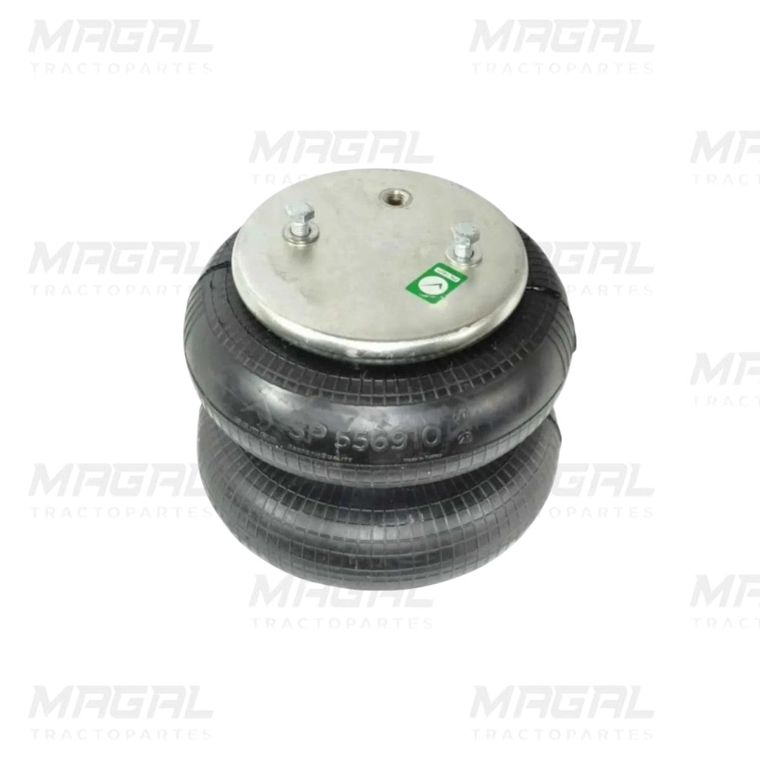 Bolsa de aire para suspensión Dina SP-556910 / 2B9-200 marca Sampa, vista en ángulo superior mostrando placas metálicas y doble fuelle de caucho industrial.