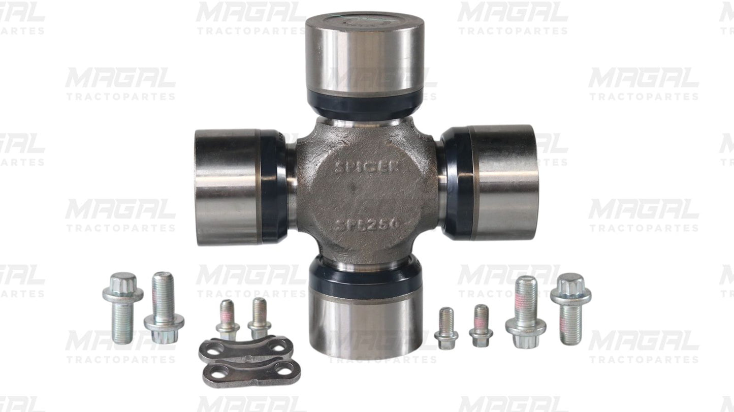 Cruceta Spicer SPL 250-3X con juego de tornillos, ideal para transmisión de camiones pesados.