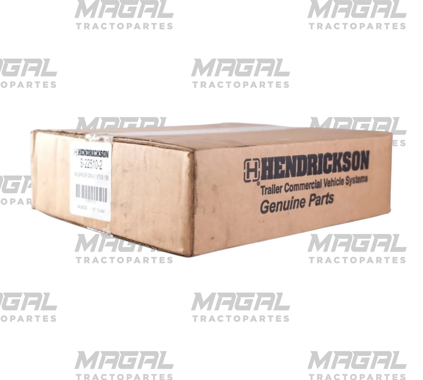 Caja de refaccion Hendrickson Genuine Parts en perspectiva, etiqueta S-22510-2 para espaciador de bolsa de aire 1 7/8 pulgadas