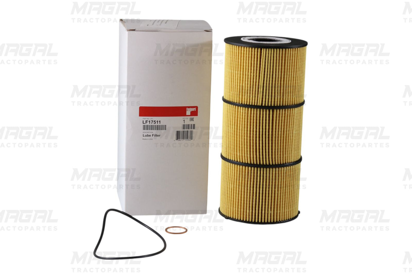 Filtro de aceite Fleetguard LF17511 / Donaldson P551005 con empaques incluidos, ideal para motores Detroit DD15 en unidades Cascadia.