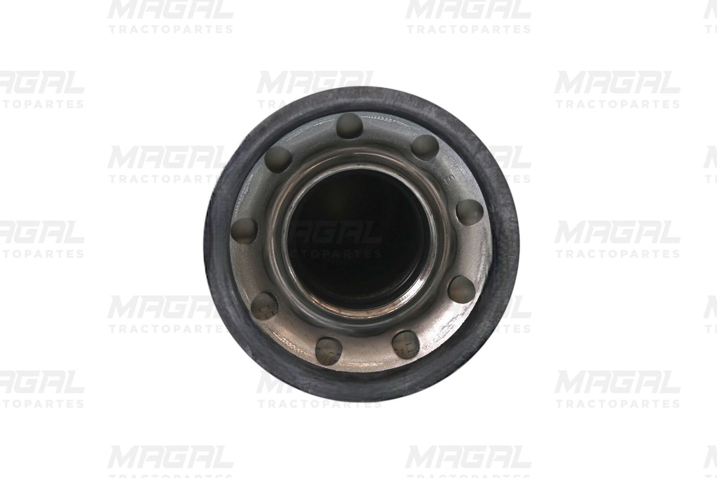 Vista superior del filtro de aceite Donaldson P553000 / LF3000 mostrando la rosca de conexión y orificios de entrada de aceite para motores Cummins.