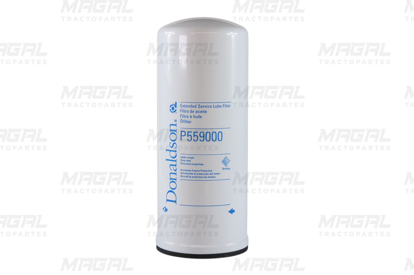 Vista frontal del filtro de aceite Donaldson P559000 modelo LF14000NN, diseñado para motores diésel de alto rendimiento.