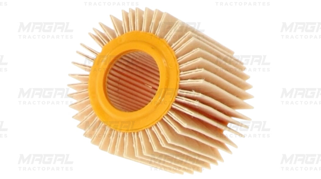Filtro de aceite WIX 57047 tipo cartucho plisado con borde naranja visto desde el frente