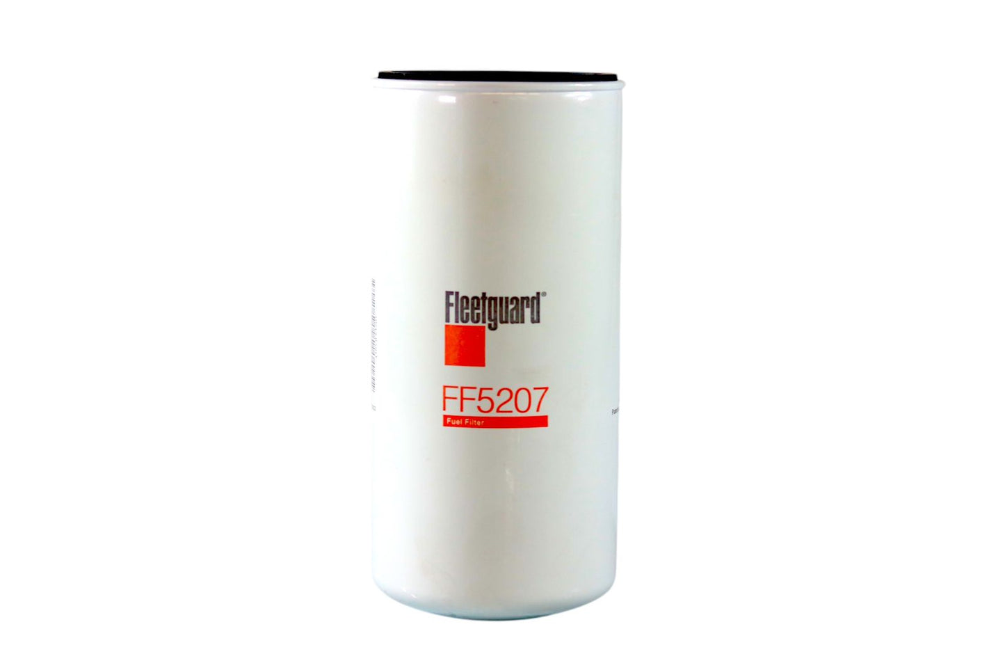 Filtro de combustible Fleetguard FF5207 mostrado en vista lateral, utilizado en motores diésel como alternativa al Donaldson P556915.