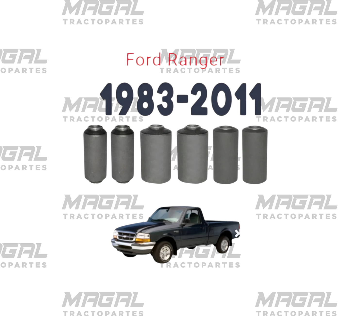 Kit de bujes para hoja de resorte Ford Ranger 1983–2011, seis piezas