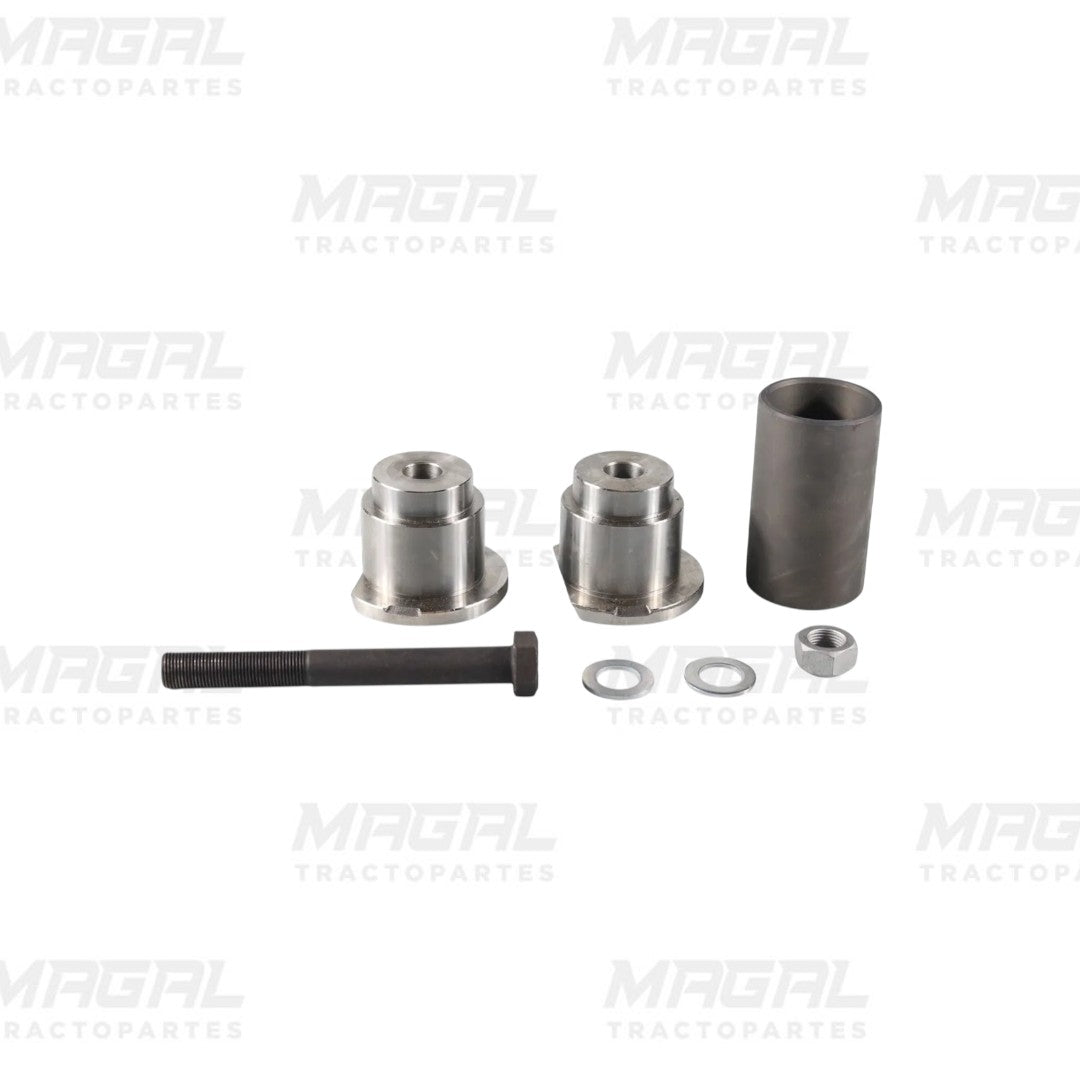 Kit completo de buje lateral para suspensión Hendrickson 45000-007L, incluye tornillo, tuerca, arandelas, bujes metálicos y tubo espaciador