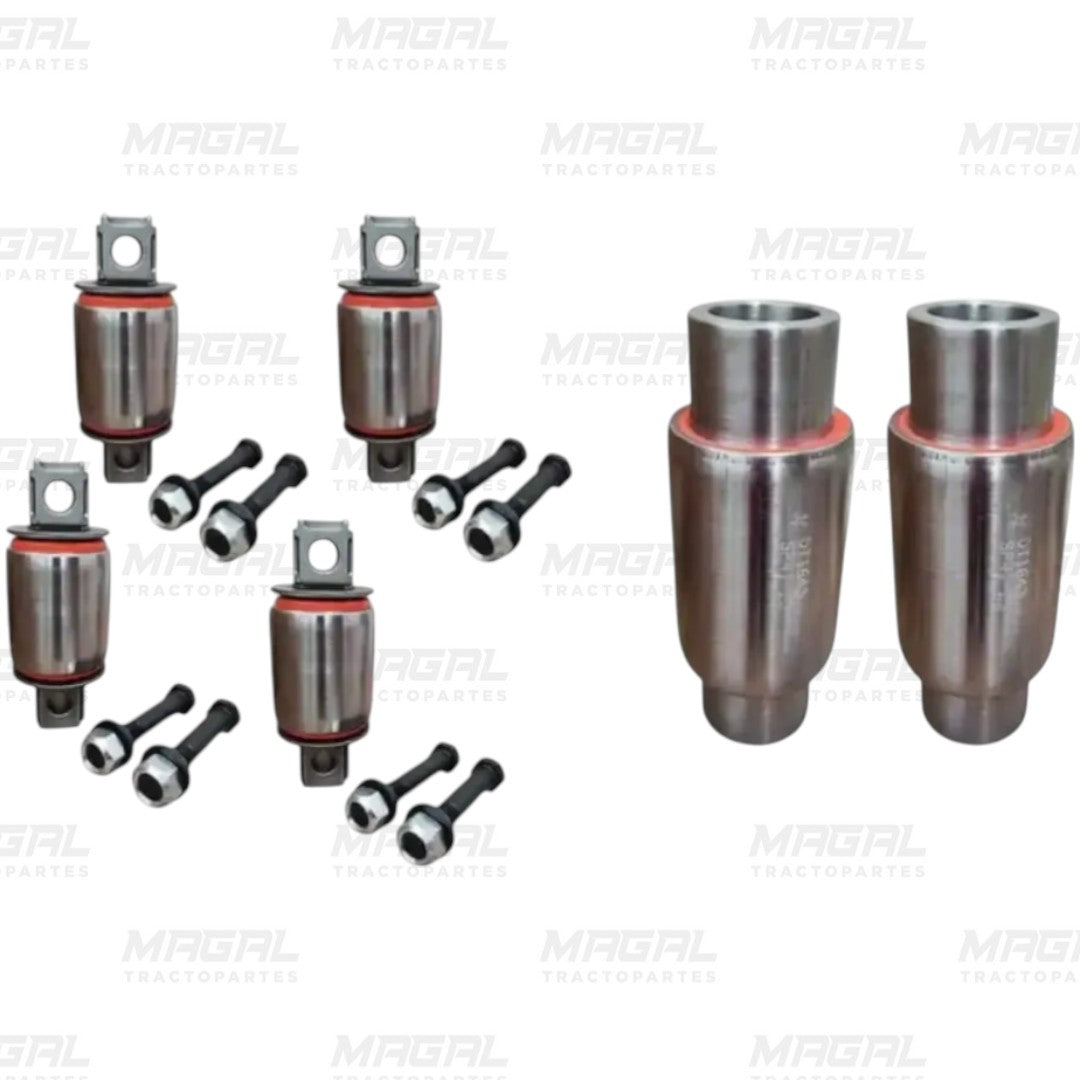 Kit completo de bujes Hendrickson para suspensión de tractocamión, incluye bujes tipo Bar Pin y tornillería de instalación