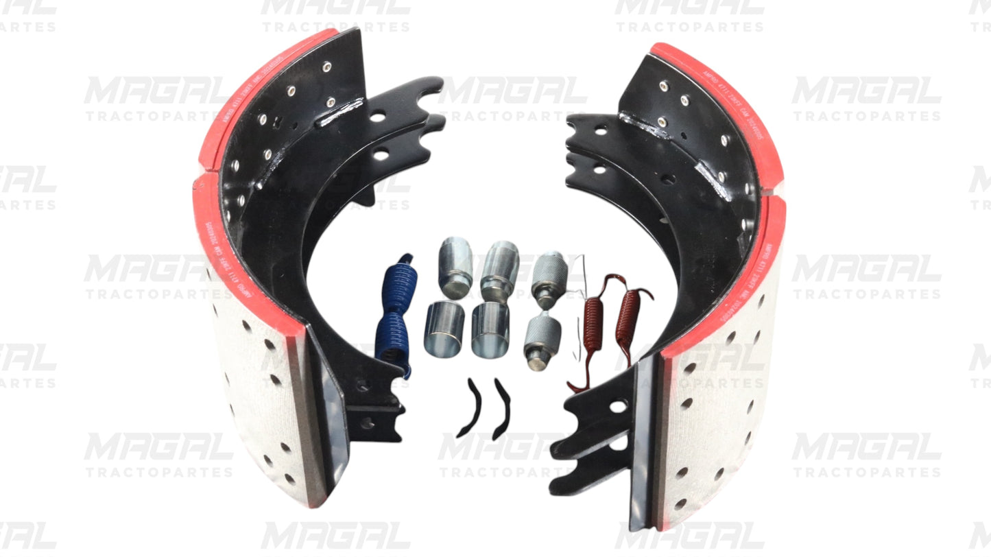 Kit completo de balatas 4711 con zapata embalatada y herrajes incluidos, ideal para sistemas de freno de camiones y tractocamiones