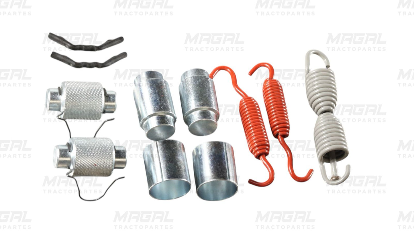Kit de herrajes para freno 4702 JB, incluye resortes rojos y grises, bujes metálicos y pernos para montaje de balatas