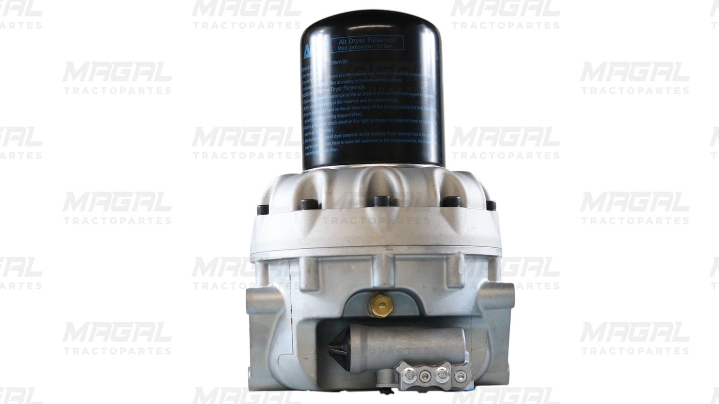 Vista frontal del secador de aire tipo WABCO 1200SS modelo BRKE955205 para tractocamión, componente esencial del sistema neumático
