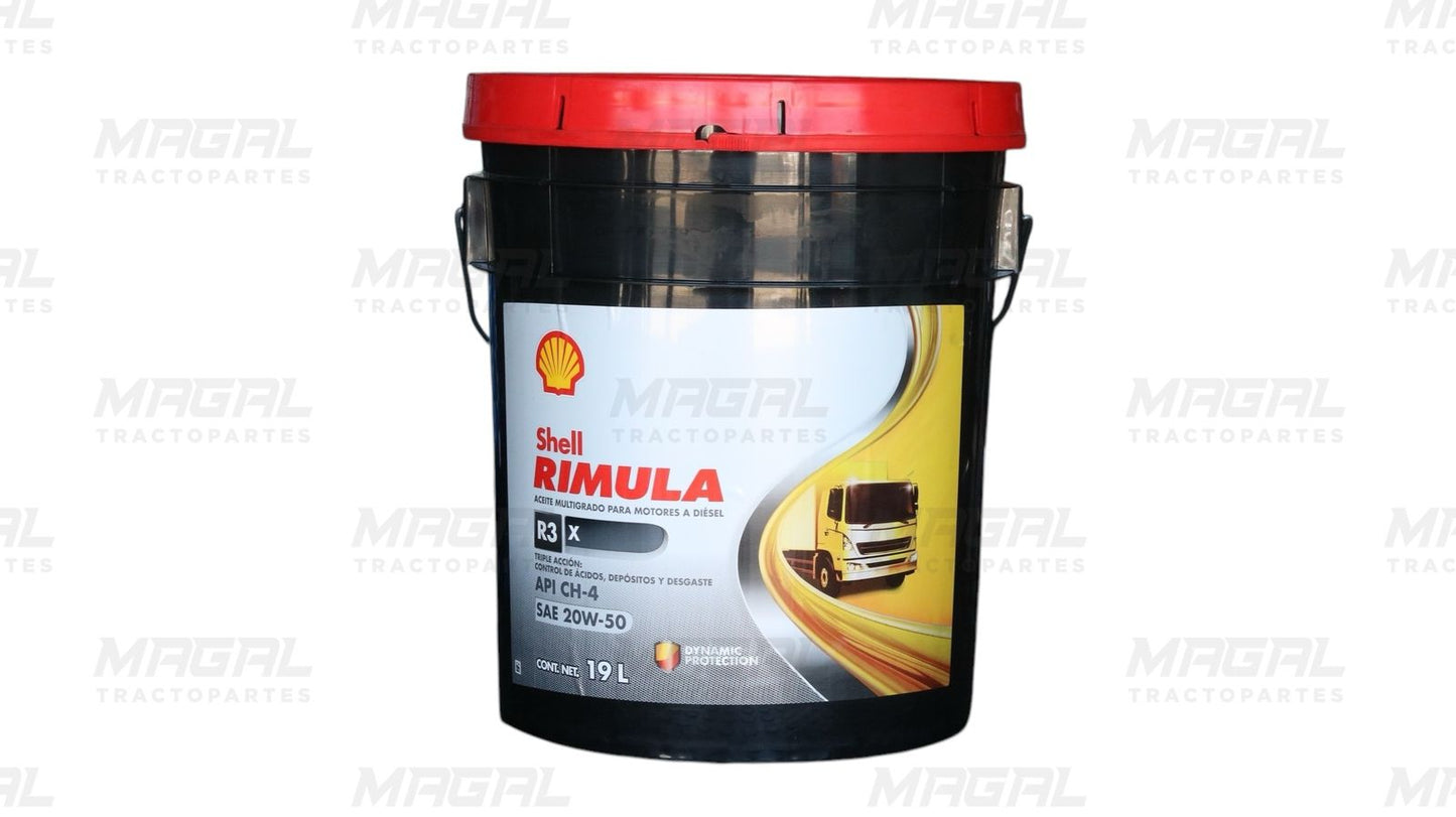 Aceite Shell Rimula R3X 20W-50 para motor diésel en cubeta de 19 litros
