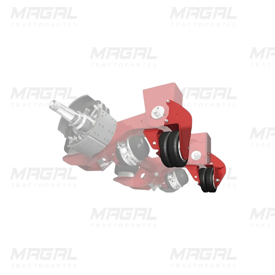 Sistema retráctil de levante para suspensión Hendrickson UBL001 en color rojo con componentes metálicos y neumáticos de soporte