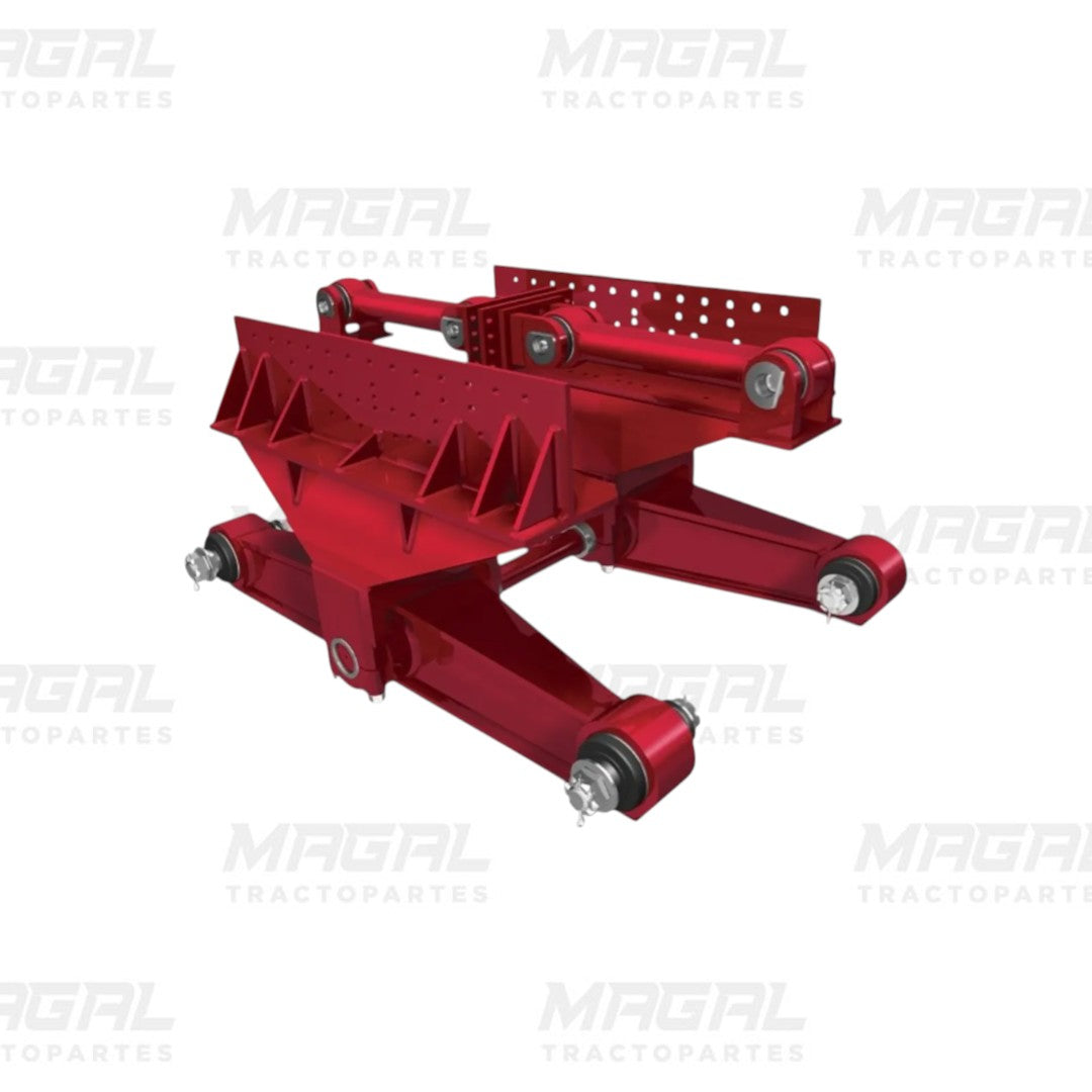 Sistema de suspensión Hendrickson Haulmaax rojo para tractocamión, estructura reforzada con bujes en puntos clave