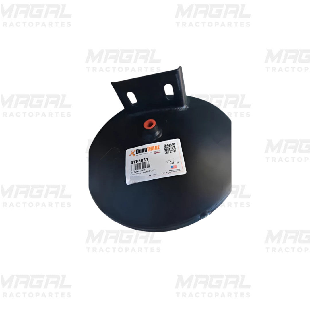 Tanque de aire DTF5031 marca Durothane con soporte lateral para montaje en chasis de camión, etiqueta visible con código de producto