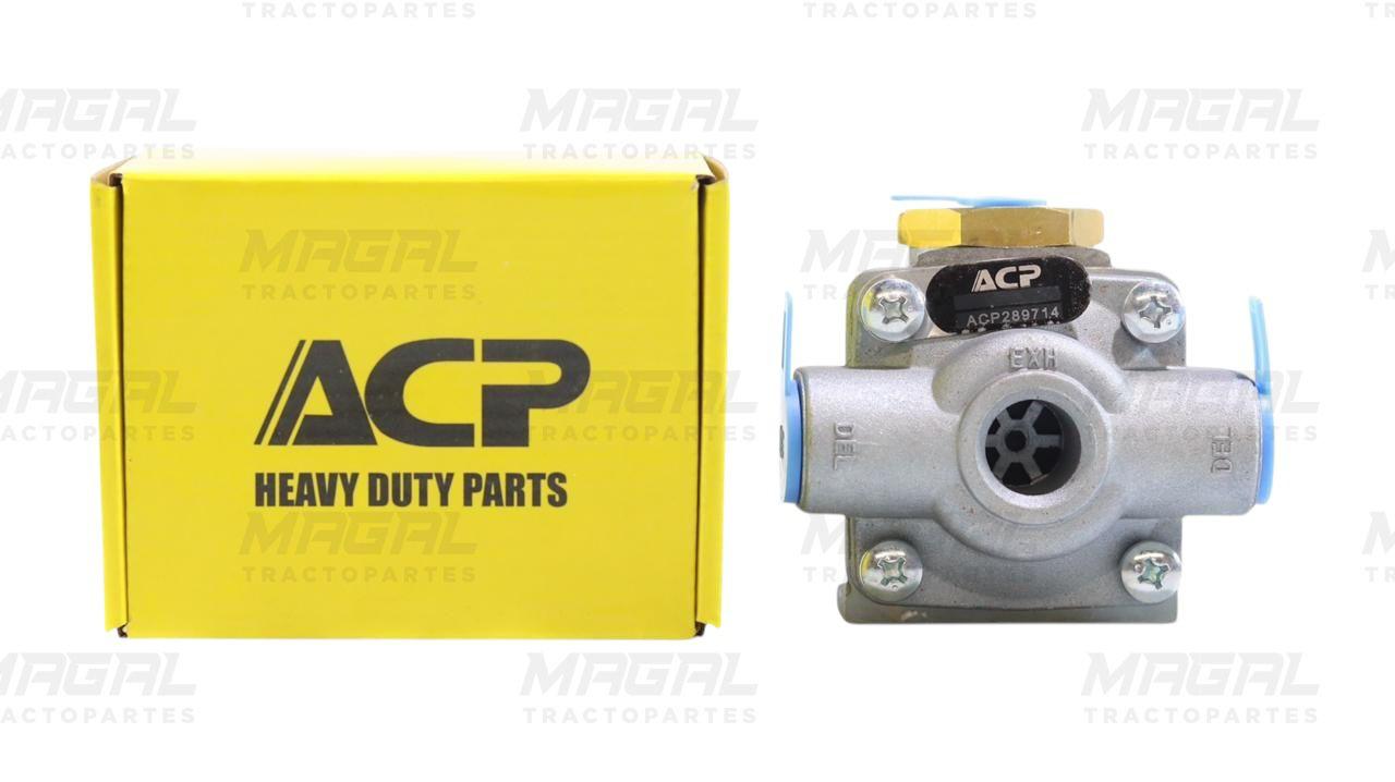 Válvula de escape rápido doble QR-1C marca ACP con caja original, ideal para sistemas de freno neumático.