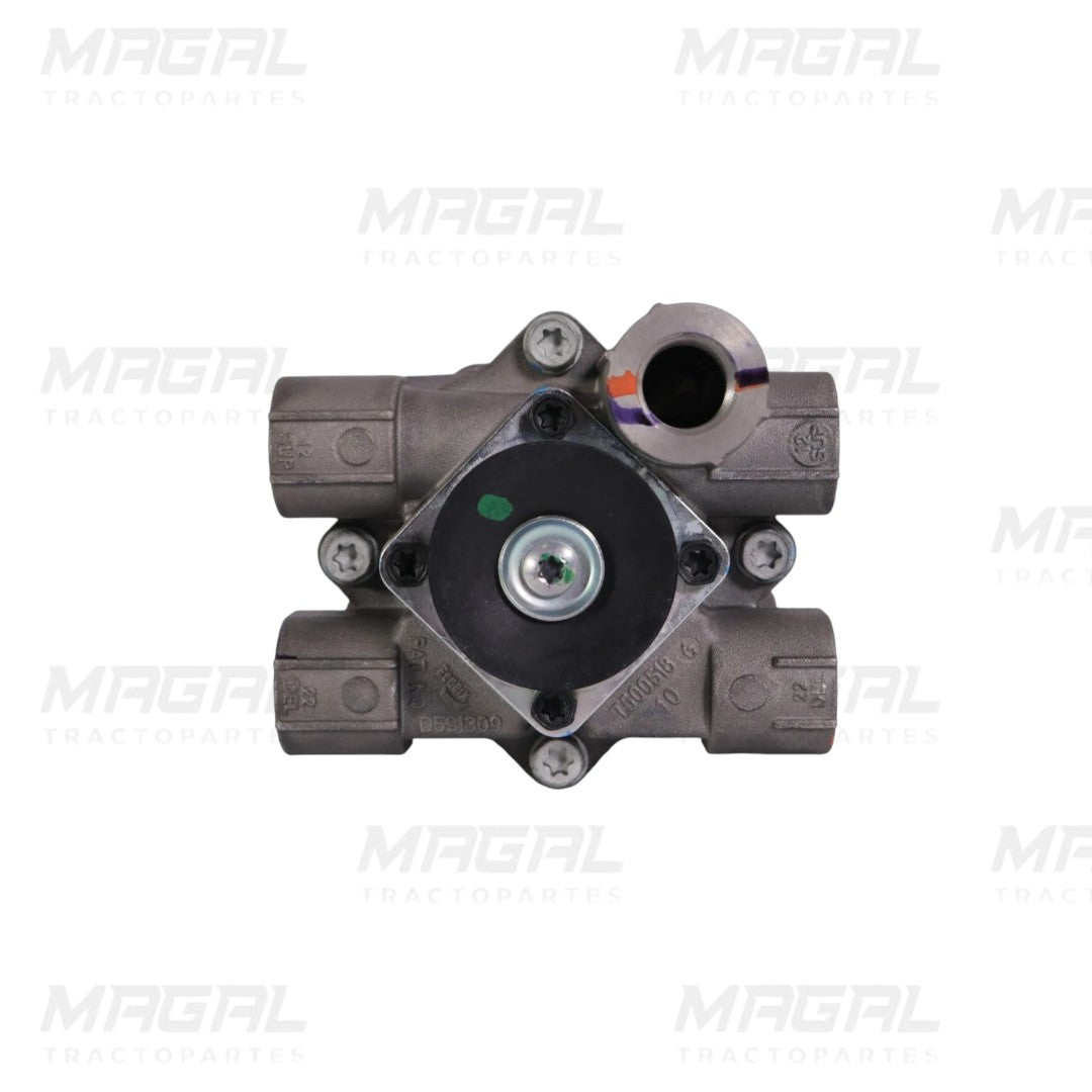 Válvula principal de frenos tipo Bendix E12 para tractocamiones y remolques, vista superior con múltiples entradas y salidas de aire