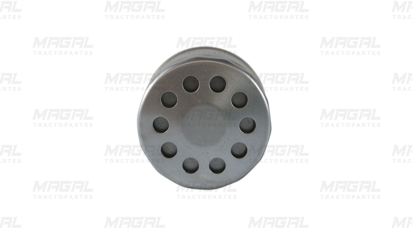 Base del filtro Fleetguard HF35476 con diseño metálico y puertos de entrada, compatible con sistemas de dirección hidráulica en vehículos pesados.