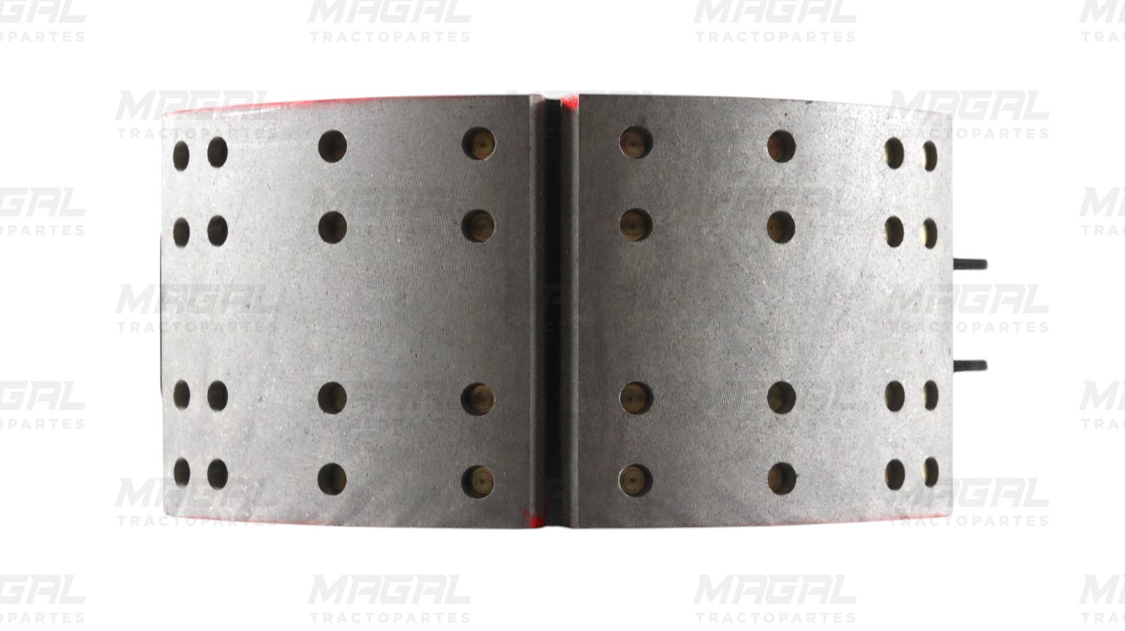 Vista frontal de balata perforada del juego de zapata de freno 4515 JB, ideal para frenos de servicio pesado en tractocamión