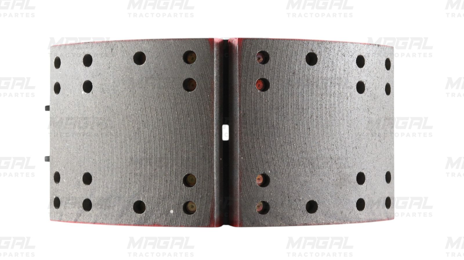 Vista frontal de balatas perforadas del juego 4709 JB, diseñadas para frenos de servicio pesado en camiones y tractocamiones