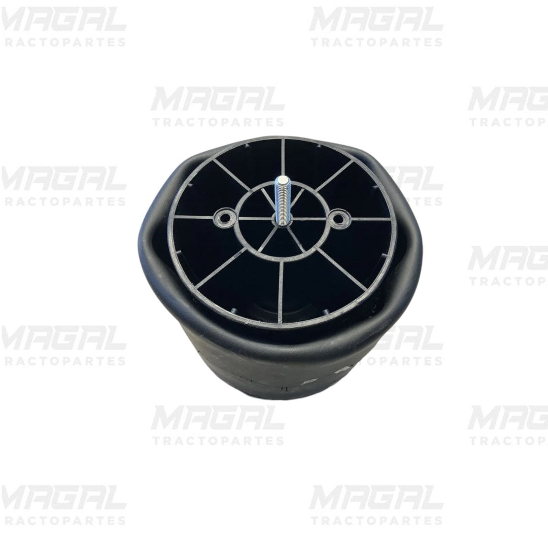 Vista superior de bolsa de aire para suspensión de Kenworth T680 mostrando refuerzo central con tornillo y estructura interna