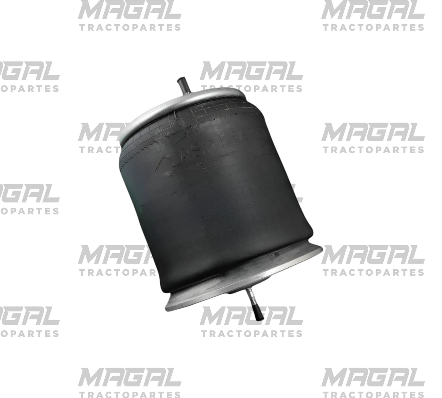 Bolsa de aire 9781 (1R12-603) para suspensión Freightliner Sampa, vista lateral del fuelle negro con tapas metálicas.
