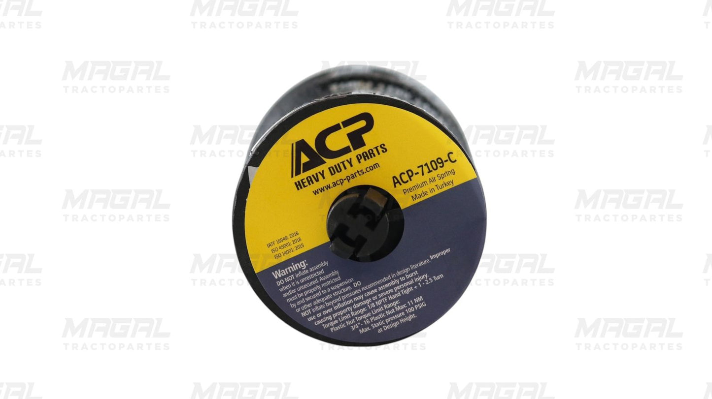 Vista superior de la bolsa de aire ACP 7109-C para suspensión de cabina Freightliner Cascadia.

