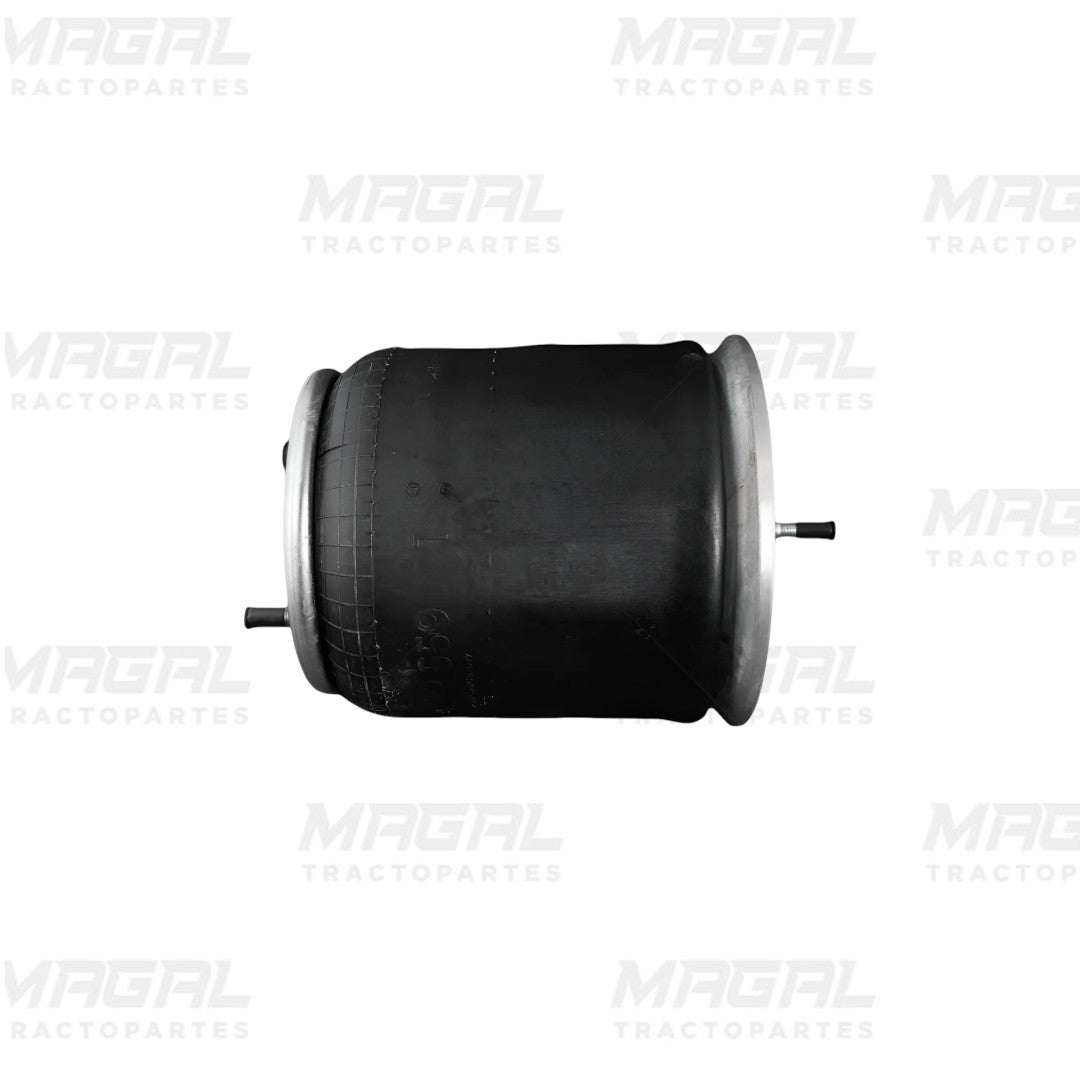 Vista lateral de bolsa de aire Sampa para Freightliner 1R12-603, forma cilíndrica con terminales visibles sobre fondo blanco