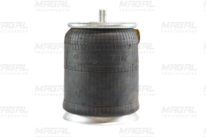 Vista frontal de la bolsa de aire Goodyear modelo 1R12-103, con base metálica inferior y válvula superior expuesta.