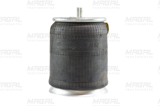 Vista frontal de la bolsa de aire Goodyear modelo 1R12-103, con base metálica inferior y válvula superior expuesta.