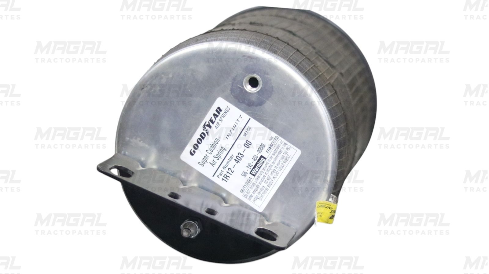 Bolsa de aire Goodyear modelo 1R12-403-00 Super Cushion vista con etiqueta metálica