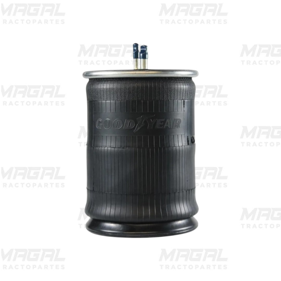 Vista frontal de la bolsa de aire Goodyear 1r13-038 con logotipo grabado en el cuerpo de caucho negro