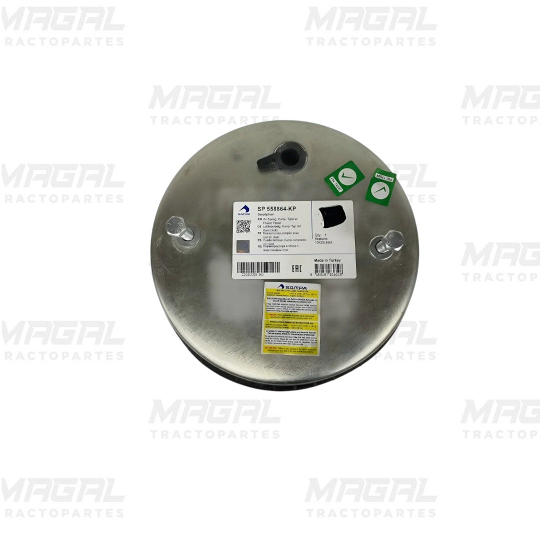 Bolsa de aire SP558864-KP para Kenworth T680 Americano, OEM C81-1011, vista superior con etiquetas de seguridad y código de barras