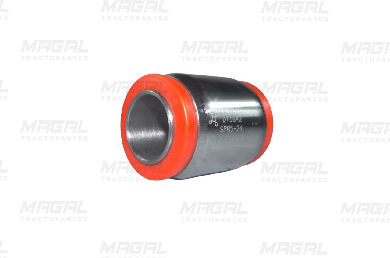 Buje Durothane DT1642 con recubrimiento metálico y extremos en poliuretano rojo, ideal para suspensión de tractocamiones de carga pesada

