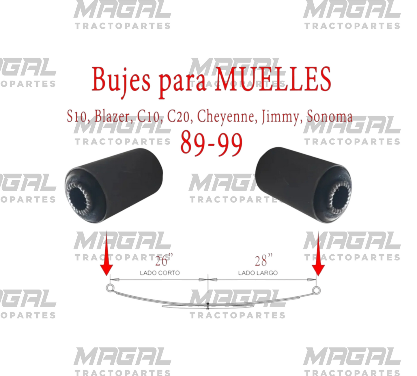 Aplicaciones de bujes para muelles S10, Blazer, Jimmy, C10 y C20 1989-1999