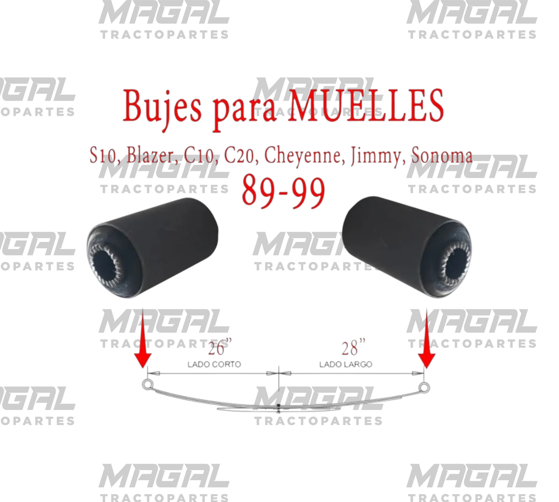 Aplicaciones de bujes para muelles S10, Blazer, Jimmy, C10 y C20 1989-1999
