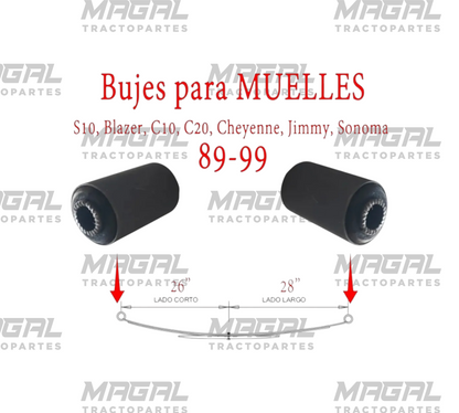 Aplicaciones de bujes para muelles S10, Blazer, Jimmy, C10 y C20 1989-1999