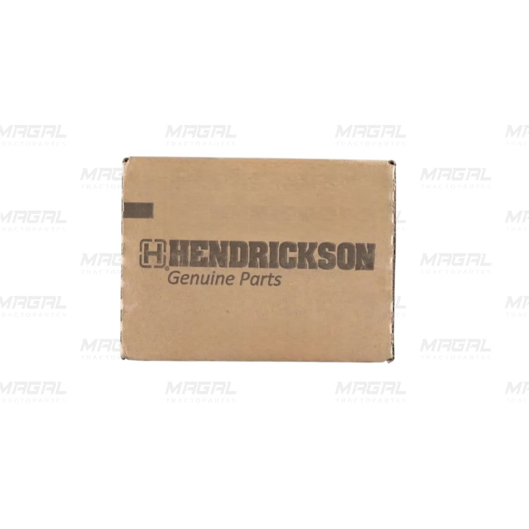 Caja de cartón Hendrickson con logotipo y texto Genuine Parts, empaque original para refacciones de suspensión
