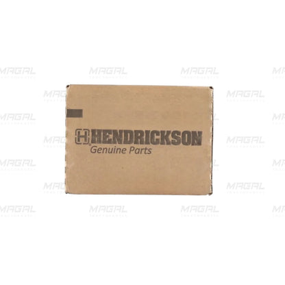 Caja de cartón Hendrickson con logotipo y texto Genuine Parts, empaque original para refacciones de suspensión