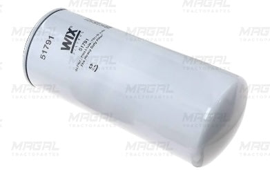 Filtro de aceite WIX 51791 enroscable, vista superior inclinada mostrando cuerpo cilíndrico y marca impresa