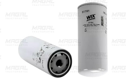 Filtro enroscable de aceite WIX 51791 con cuerpo metálico blanco y vista de entrada superior y lateral