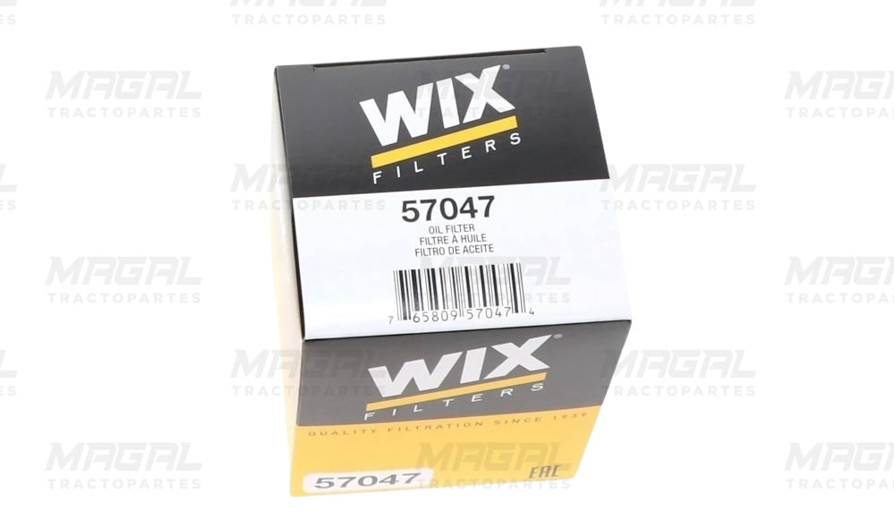 Caja original del filtro de aceite WIX 57047 con código de barras visible