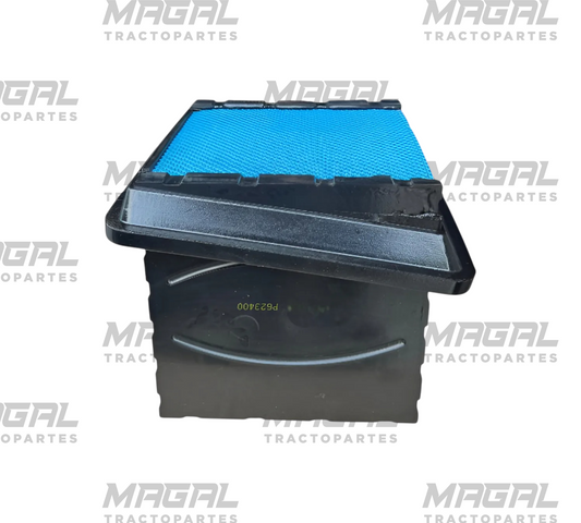 Filtro de aire P623400 (2517298C1) para motor Navistar MaxxForce; cartucho rectangular negro con panel azul, vista superior inclinada.