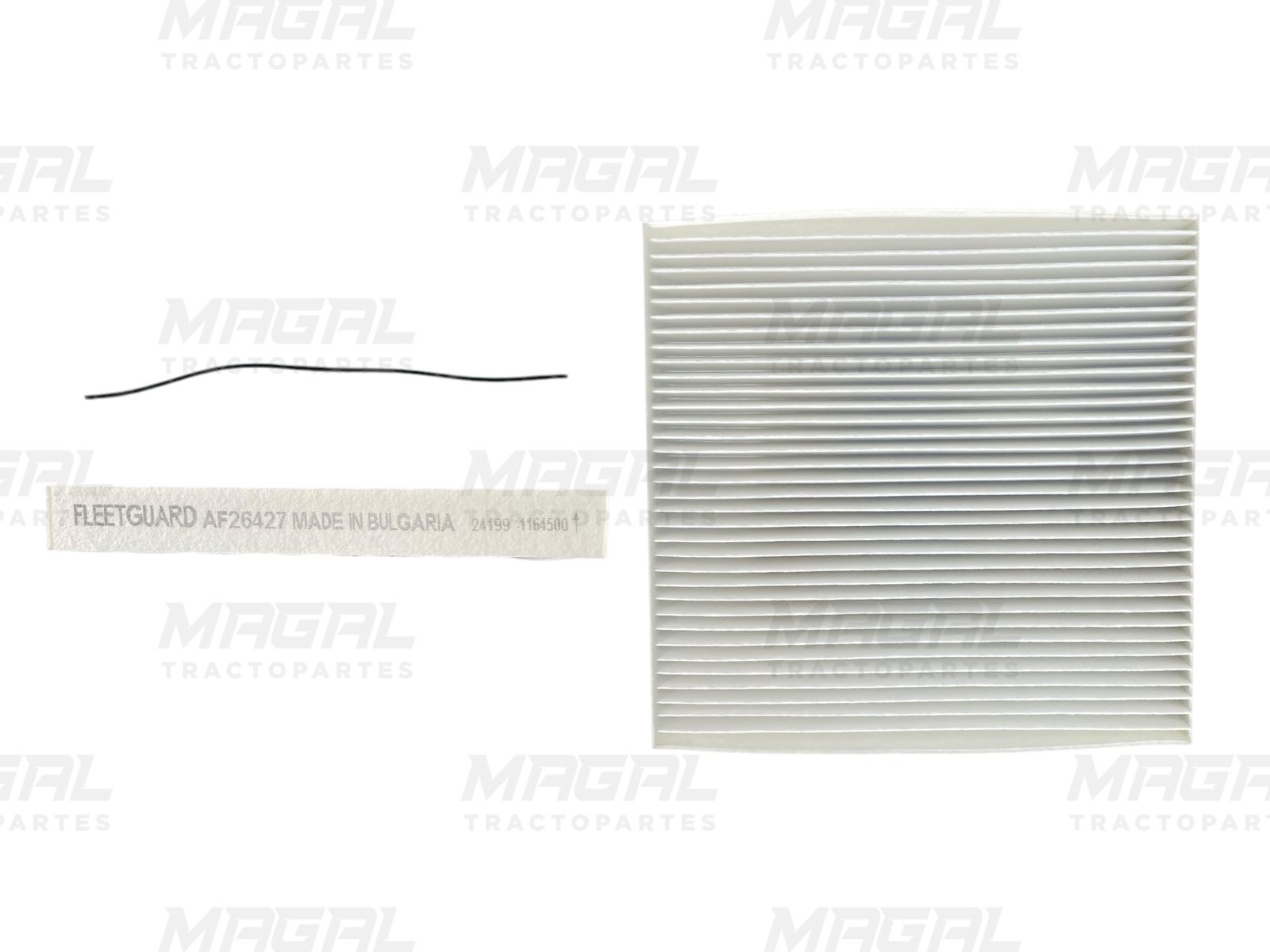 Filtro de aire para cabina Fleetguard AF26427 con etiqueta de origen y accesorio de instalación

