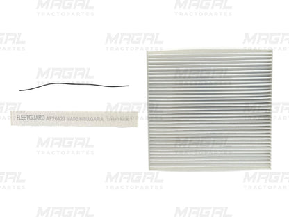 Filtro de aire para cabina Fleetguard AF26427 con etiqueta de origen y accesorio de instalación

