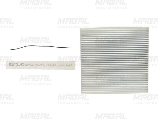 Filtro de aire para cabina Fleetguard AF26427 con etiqueta de origen y accesorio de instalación

