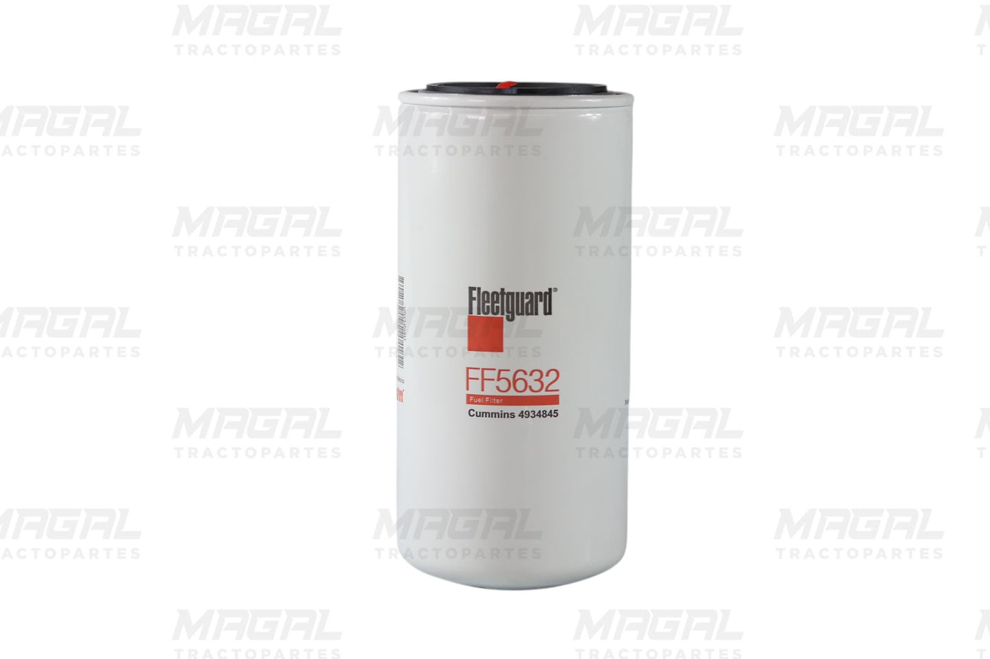 Filtro de combustible Fleetguard FF5632 en vista frontal, equivalente a Donaldson P550880, utilizado en motores Cummins.

