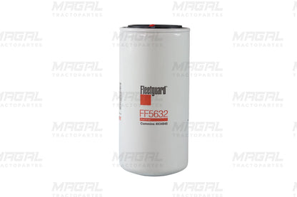 Filtro de combustible Fleetguard FF5632 en vista frontal, equivalente a Donaldson P550880, utilizado en motores Cummins.

